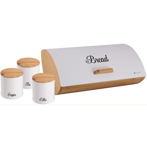 Bread box with containers, steel-bamboo, white Kassel