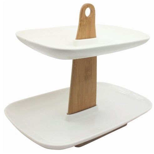Two-tier stand, porcelain and acacia wood 93562