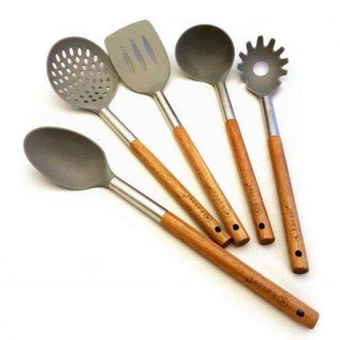 Serving utensils, set of 5 elements, acacia wood, steel Kassel