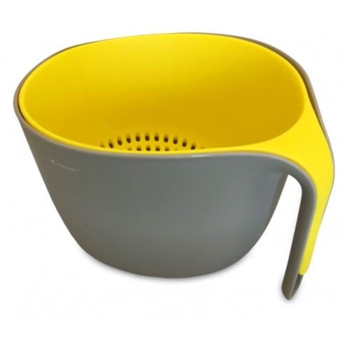 Bowl and colander, grey and yellow Kassel