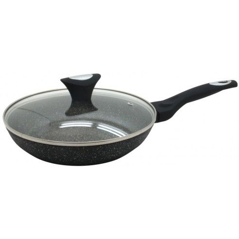 Frying pan, with lid, aluminum, marble grey, ?24cm Klausberg