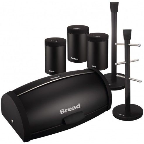 Bread box with containers, cup stand, towel stand, black Klausberg
