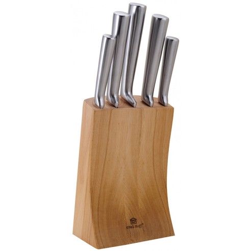 Knife set with block, 6 elements, wood-steel, Kinghoff