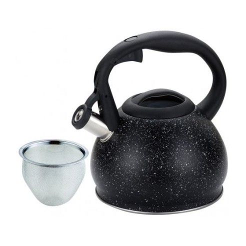 Teapot with strainer, steel, black-marble, 1,2l Kinghoff