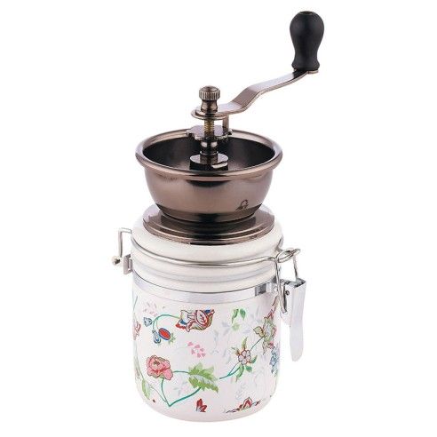 Coffee grinder, ceramic-wood, with flower design, ?8 x 16cm Kinghoff